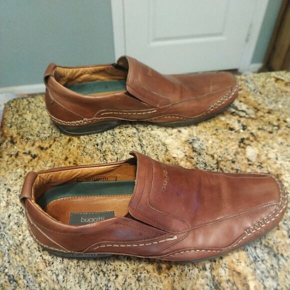 Bugatti Mens Dress Shoes Size US 8 EU 41 Leather Brown Round Toe Slip On